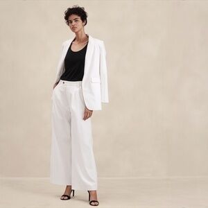 BANANA REPUBLIC Linen Blend Wide-Leg Pleated Trouser 31” Inseam White Sz 10 -NWT